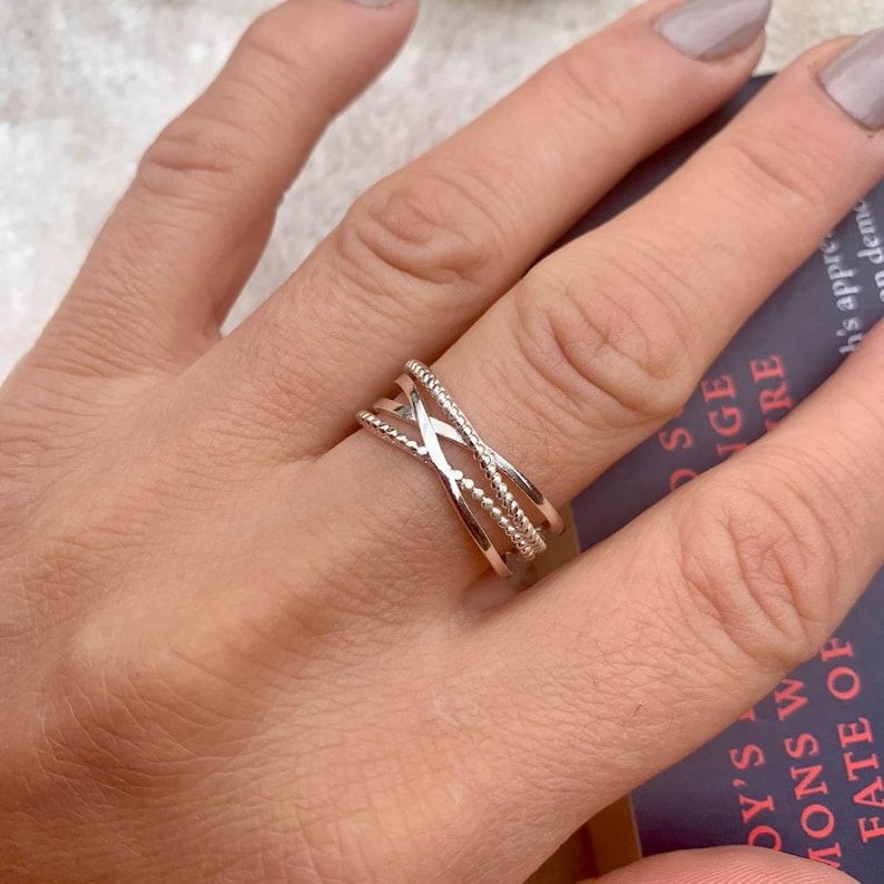 Chunky zilveren ring voor vrouw-multi laag duim ring-Boho Signet open verstelbare sierlijke ring-cadeau voor haar-moeders dag cadeau-zomer sieraden afbeelding 8