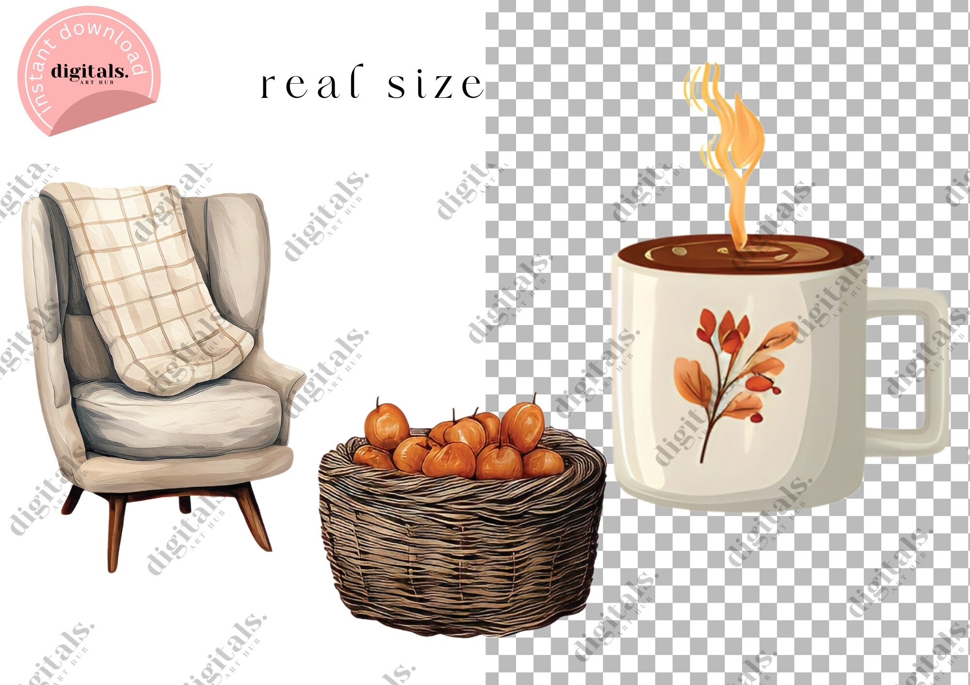 Watercolor Autumn Clipart, Cozy Fall Clipart Bundle, 53 PNG Watercolor ...