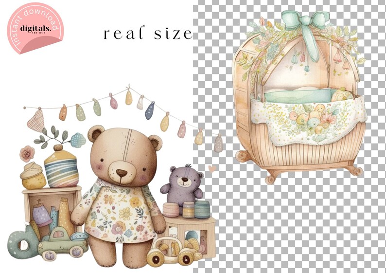 Boho Baby Shower Clipart, Watercolor Clipart, Nursery Decor PNG Clipart ...