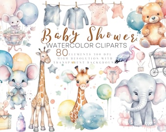 Watercolor Clipart Baby Shower, Baby Monthly Milestone Clip Arts Newborn Baby Boy Girl Watercolor Pastel Color Clipart Baby Boho Nursery PNG