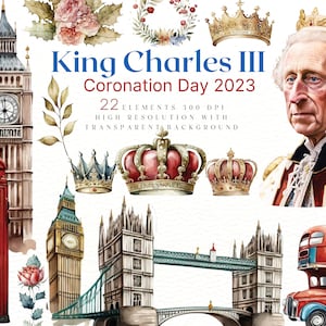 Dia da Coroação do Rei Carlos III 2023 Clipart Aquarela Uso Comercial Gratuito Londres PNG, Design de Sublimação do Dia da Coroação do Rei Carlos PNG