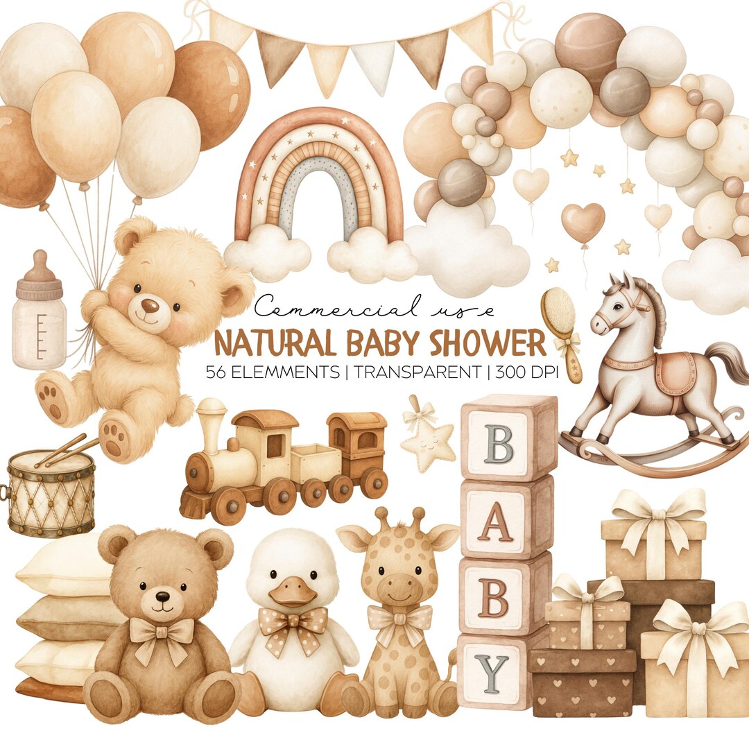 Watercolor Baby Shower Clipart Png, Neutral Baby Shower Clipart, Boho ...