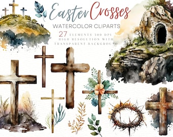 Aquarel Pasen Kruisen Clipart Jezus Pasen Verhaal Bijbel Clipart Houten Kruis PNG Jezus Verrezen Religieuze Pasen Opstanding Sublimatie
