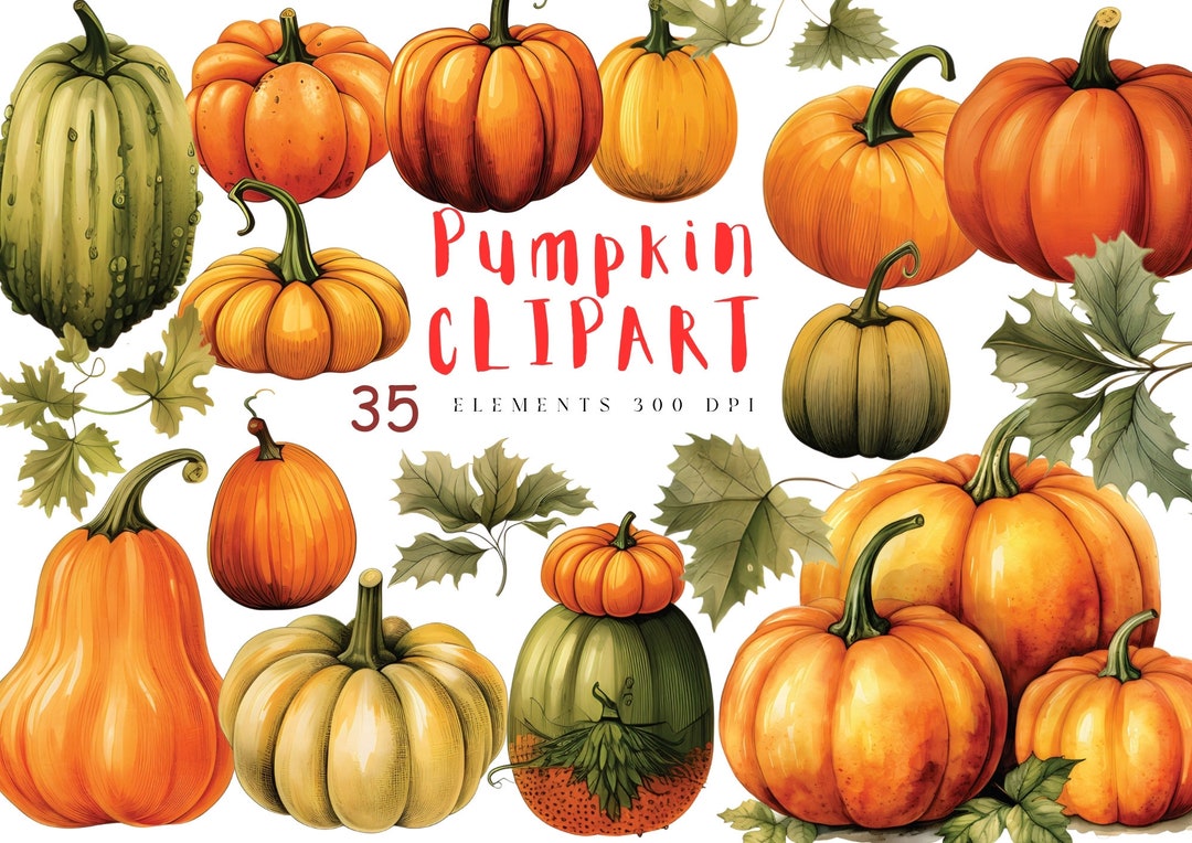 Watercolor Pumpkin Clipart, Autumn Watercolor Graphics, Fall Decor Clip ...