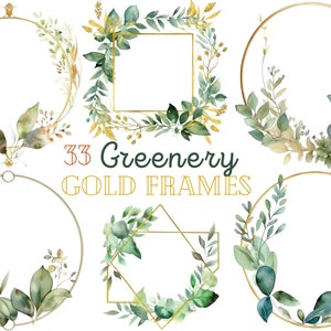 Aquarell Gold Rahmen Grün Clipart PNG, Gold Rahmen Hochzeit Einladung Clipart, grüne Blätter Clip Art, Laub Rahmen, kommerzielle Nutzung