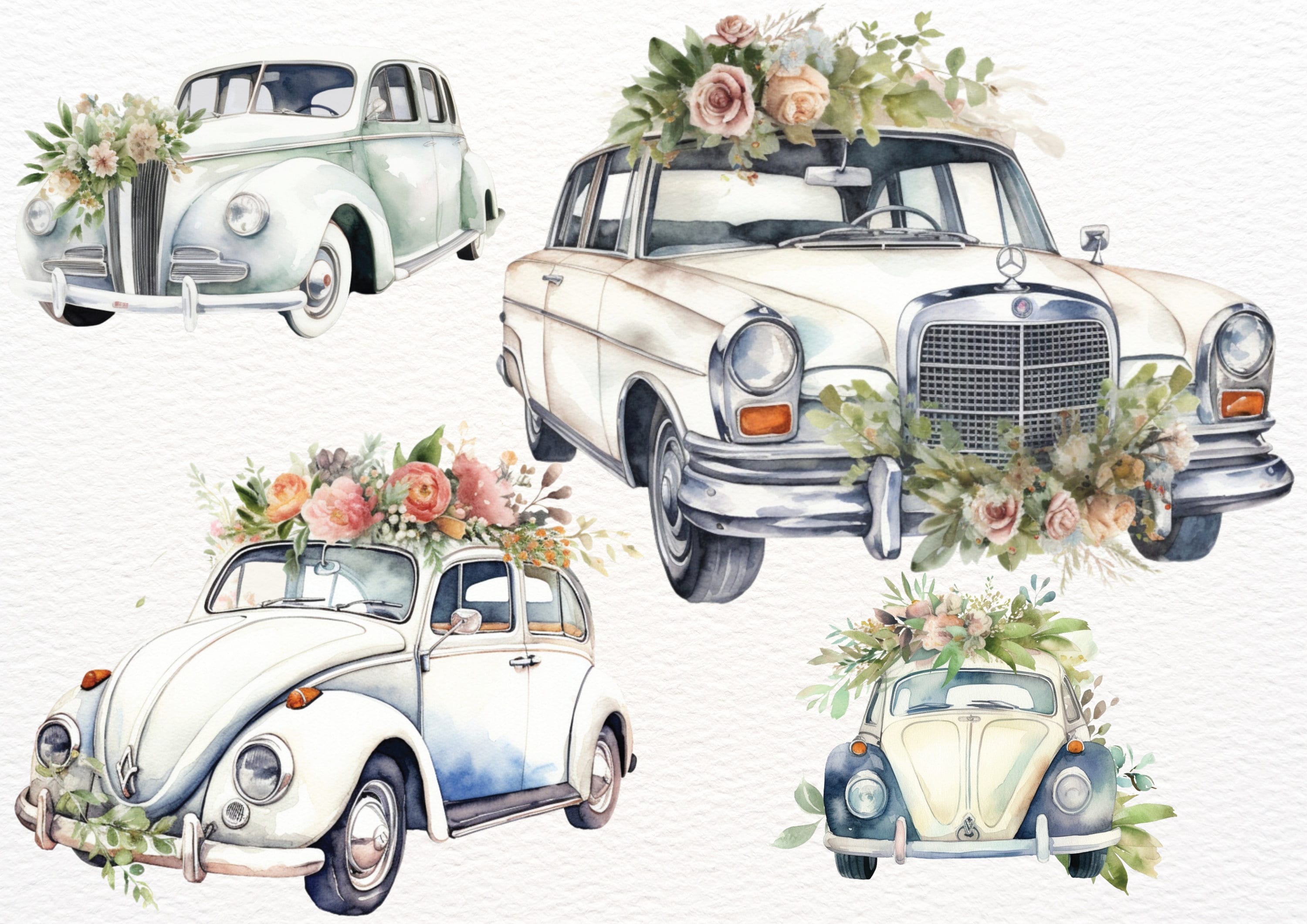 Watercolor Wedding Car Clipart Just Married Car Car Bundle - Etsy
