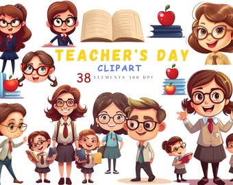Teacher's Day Clipart, Cute Back to School Clipart, Best Teacher Illustration, Commerical Use PNG, Instant Download, Teacher Design Clip Art