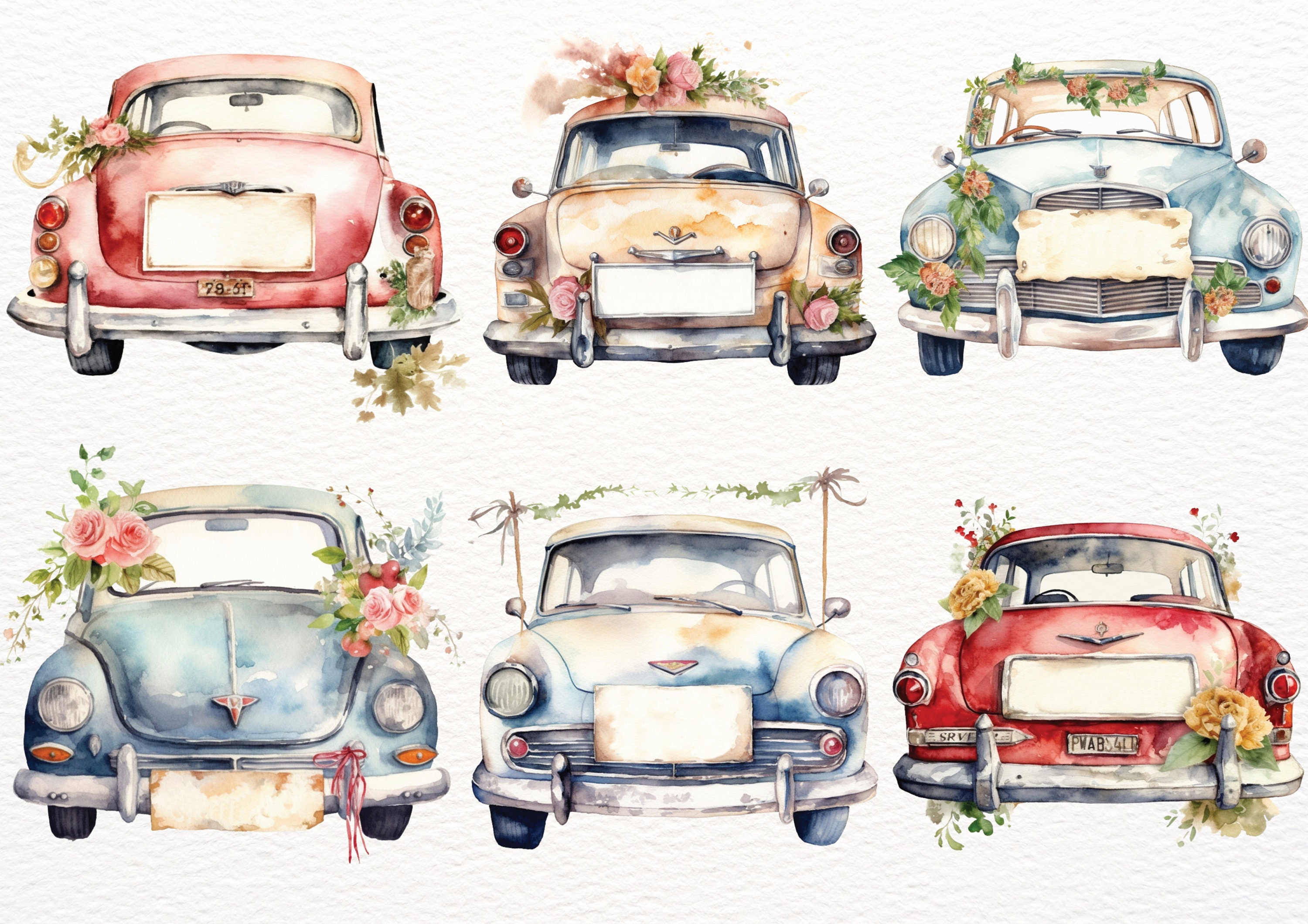 Watercolor Wedding Car Clipart Just Married Car Car Bundle - Etsy