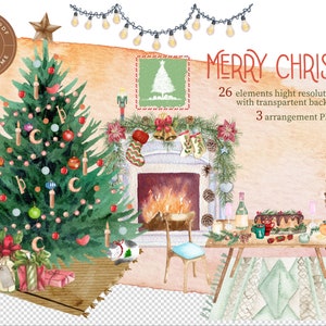 Clipart aquarela de Natal, gráficos em aquarela aconchegantes do Santo Natal, aquarela de férias de inverno png Clipart de Natal Pacote fofo digital