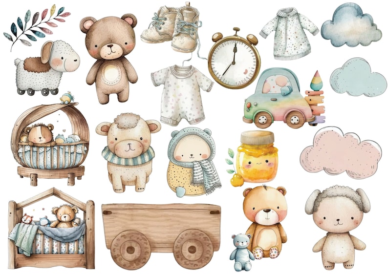 Boho Baby Shower Clipart, Watercolor Clipart Bundle, Nursery Decor PNG ...