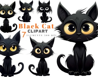 Diseño de ilustración de imágenes prediseñadas de gatos negros, imágenes prediseñadas de gato negro espeluznante Halloween, imágenes prediseñadas de gato de Halloween lindo, gatito de Halloween, diseños de gato espeluznante