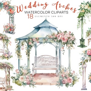 Akvarell bröllopsbågar Clipart, blombåge PNG, pastellblommor sublimering, gratis kommersiellt bruk akvarell bröllopsclipart, scrapbooking