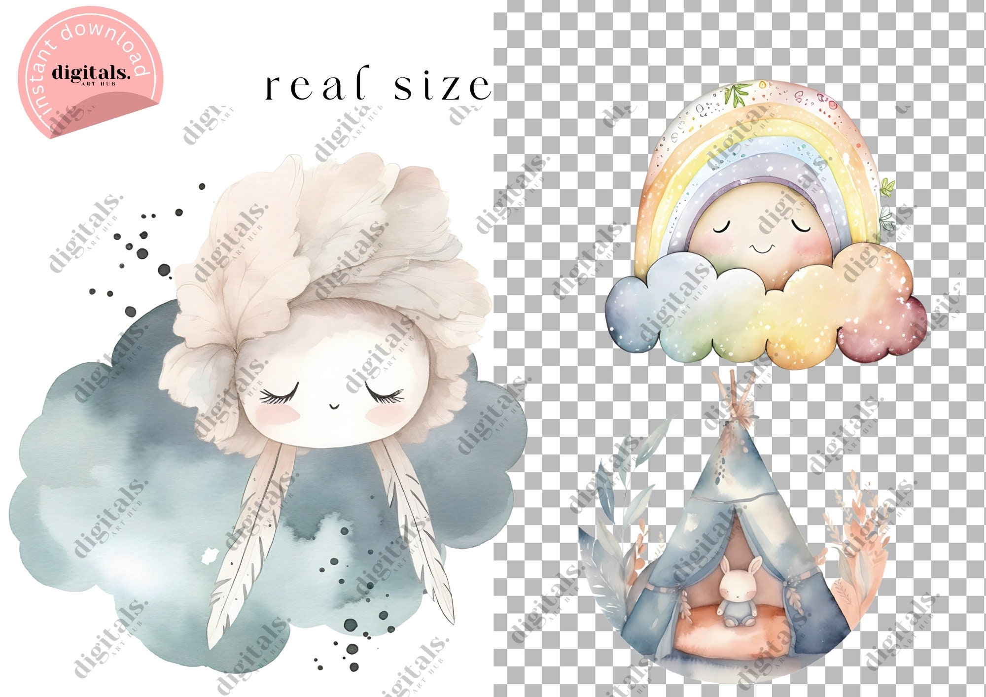 Boho Nursery Clipart Watercolor Baby Shower Clip Art Boho - Etsy
