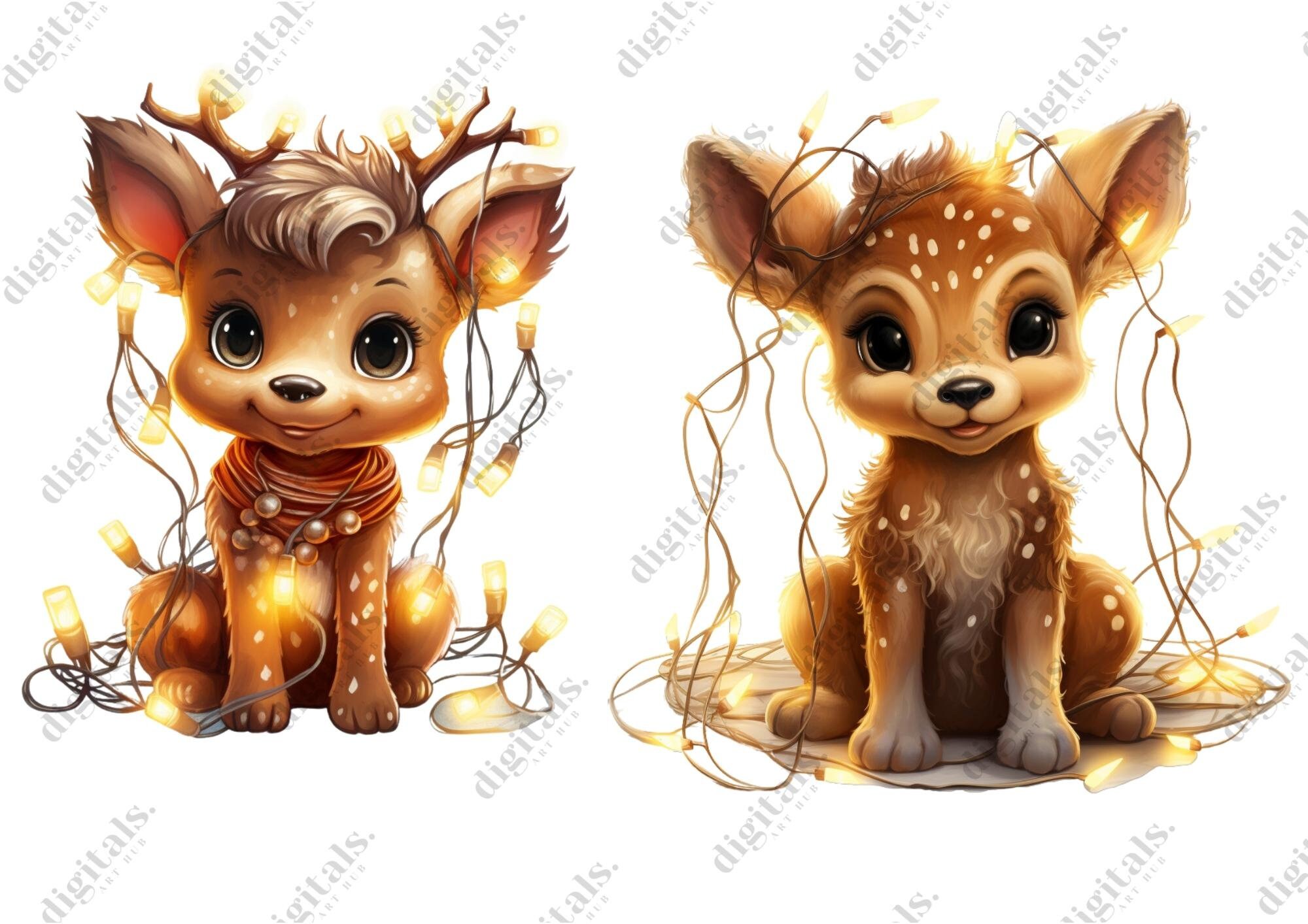 Cute Christmas Reindeer Clipart Bundle, Watercolor Christmas Deer PNG ...