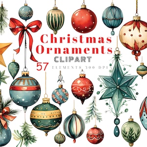 Weihnachten Ornament Aquarell Clipart, Traditionelle Urlaub Weihnachtsbaum Christbaumkugeln Clipart, Weihnachtsdekoration Clipart Bundle, Winter PNG