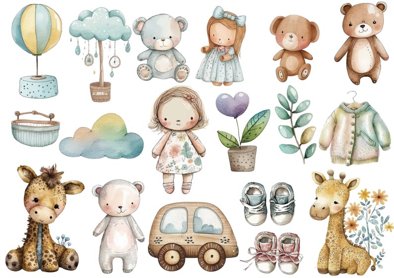 Boho Baby Shower Clipart, Watercolor Clipart Bundle, Nursery Decor PNG ...