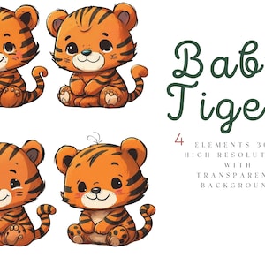 Watercolor Cartoon Tiger Clipart, Cute Tigers, Baby Jungle Clipart Watercolor, Sublimation Clipart, Tigers Illustration, Free Commercial Use
