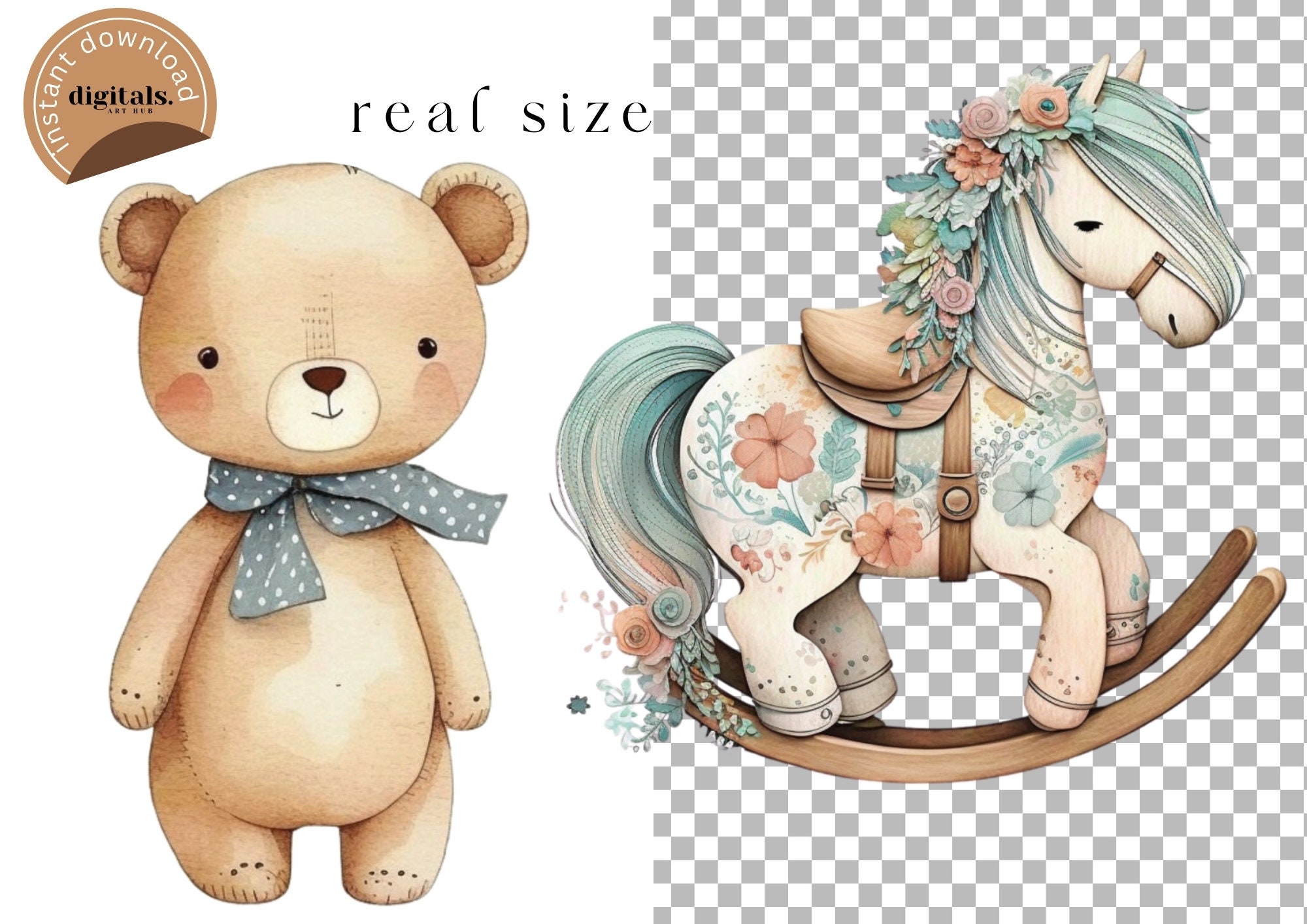 Boho Baby Shower Clipart, Watercolor Clipart Bundle, Nursery Decor PNG ...