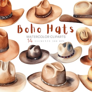 Aquarell Boho Hüte Clipart Bundle PNG, Aquarell Cowboy Cowgirl Hüte Clipart, Hüte Clipart kostenlose kommerzielle Nutzung Aquarell Western Clipart