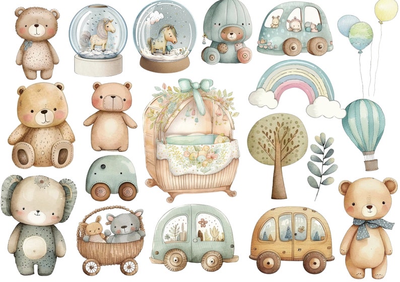 Boho Baby Shower Clipart, Watercolor Clipart Bundle, Nursery Decor PNG ...
