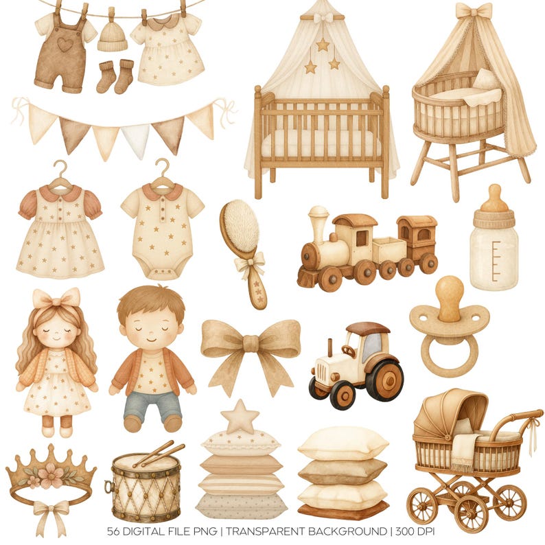 Watercolor Baby Shower Clipart Png, Neutral Baby Shower Clipart, Boho ...