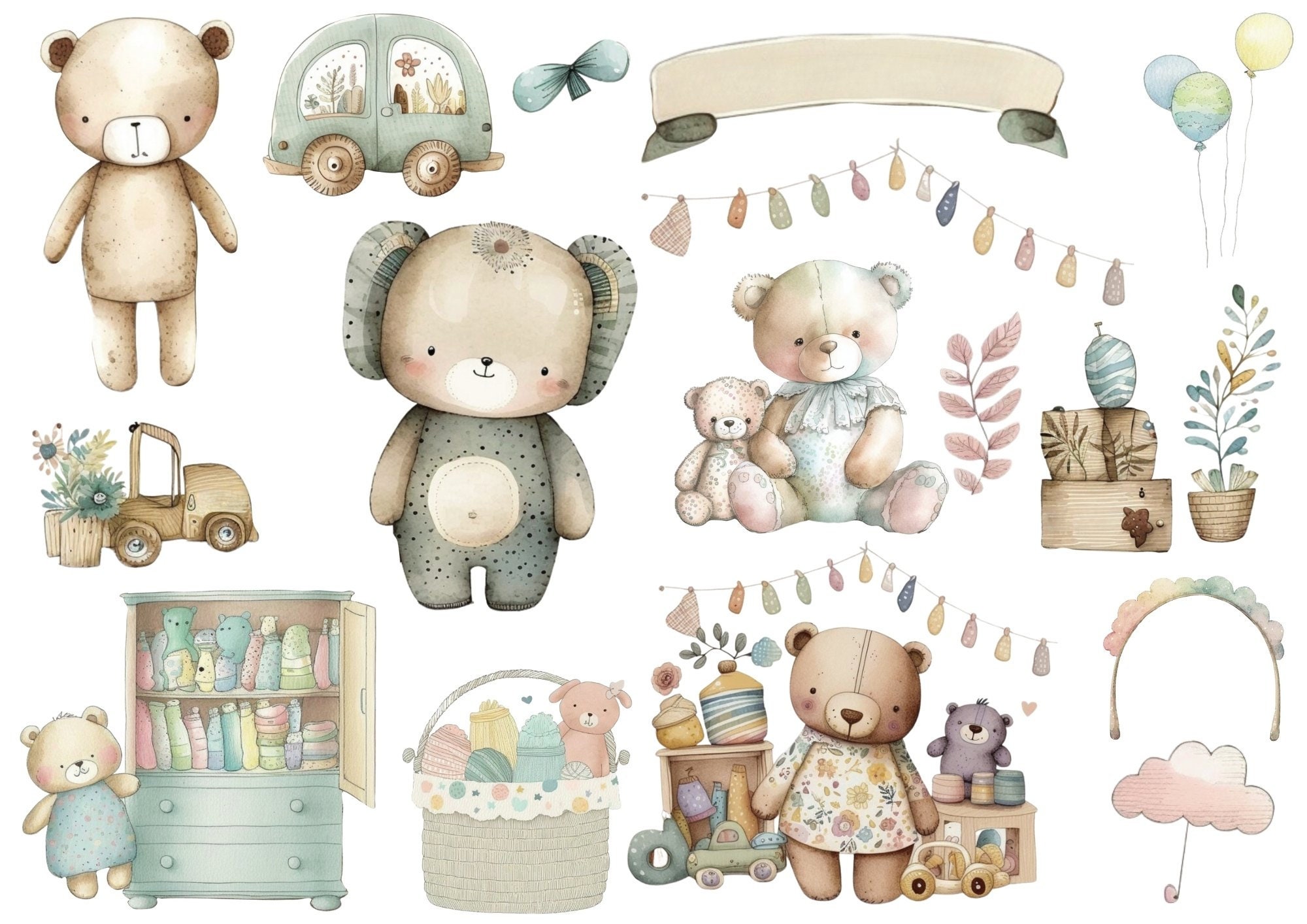 Boho Baby Shower Clipart, Watercolor Clipart, Nursery Decor PNG Clipart ...