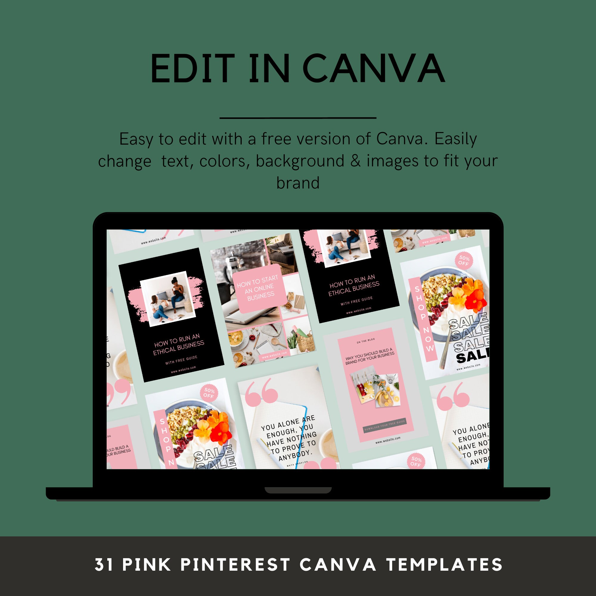 31 Pink Pinterest Template | Canva | Blogging Template | Pinterest Pins ...