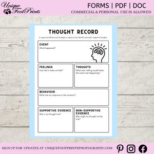 Thought Record Worksheet for Kids - CBT Worksheet PDF - Emotional Regulation Tool - Youth Therapy Resource-cognitive worksheet