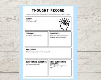 Thought Record Worksheet for Kids - CBT Worksheet PDF - Emotional Regulation Tool - Youth Therapy Resource-cognitive worksheet
