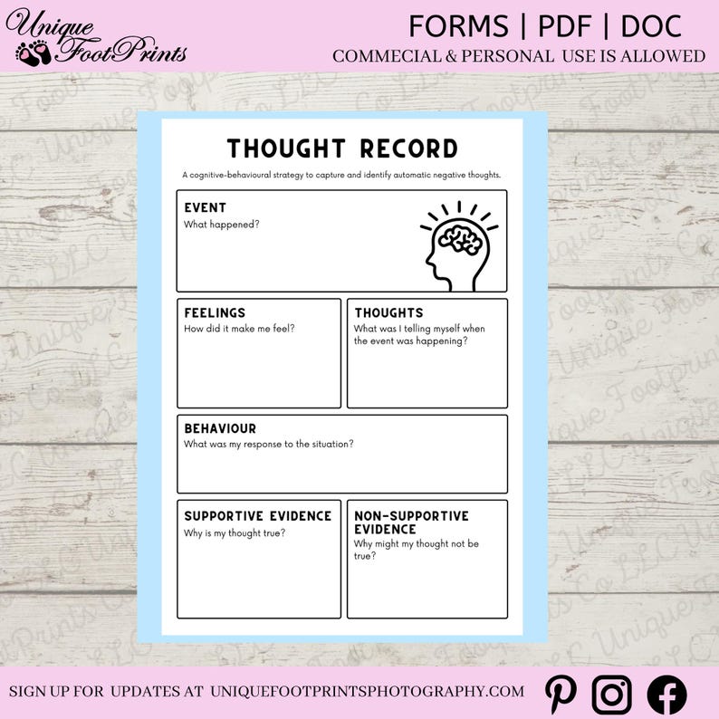 Thought Record Assignment Example Thought Record Worksheet for Kids - CBT Worksheet PDF - Emotional ...