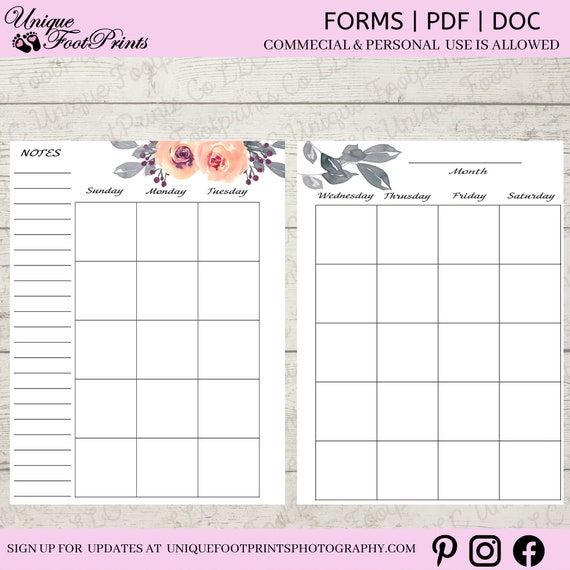 Monthly Planner Printable INSTANT Download Discbound Calendar - Etsy