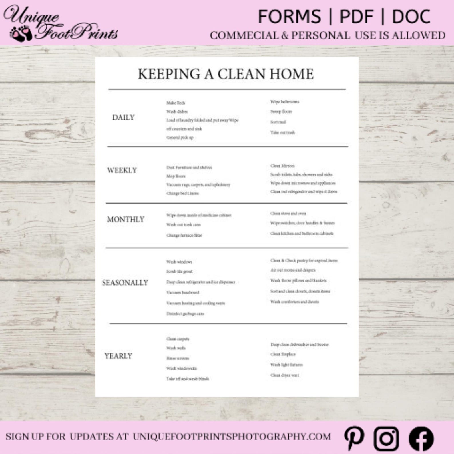 Daily, Weekly, Monthly Cleaning, to Do List, Spring Clean, Deep Clean ...