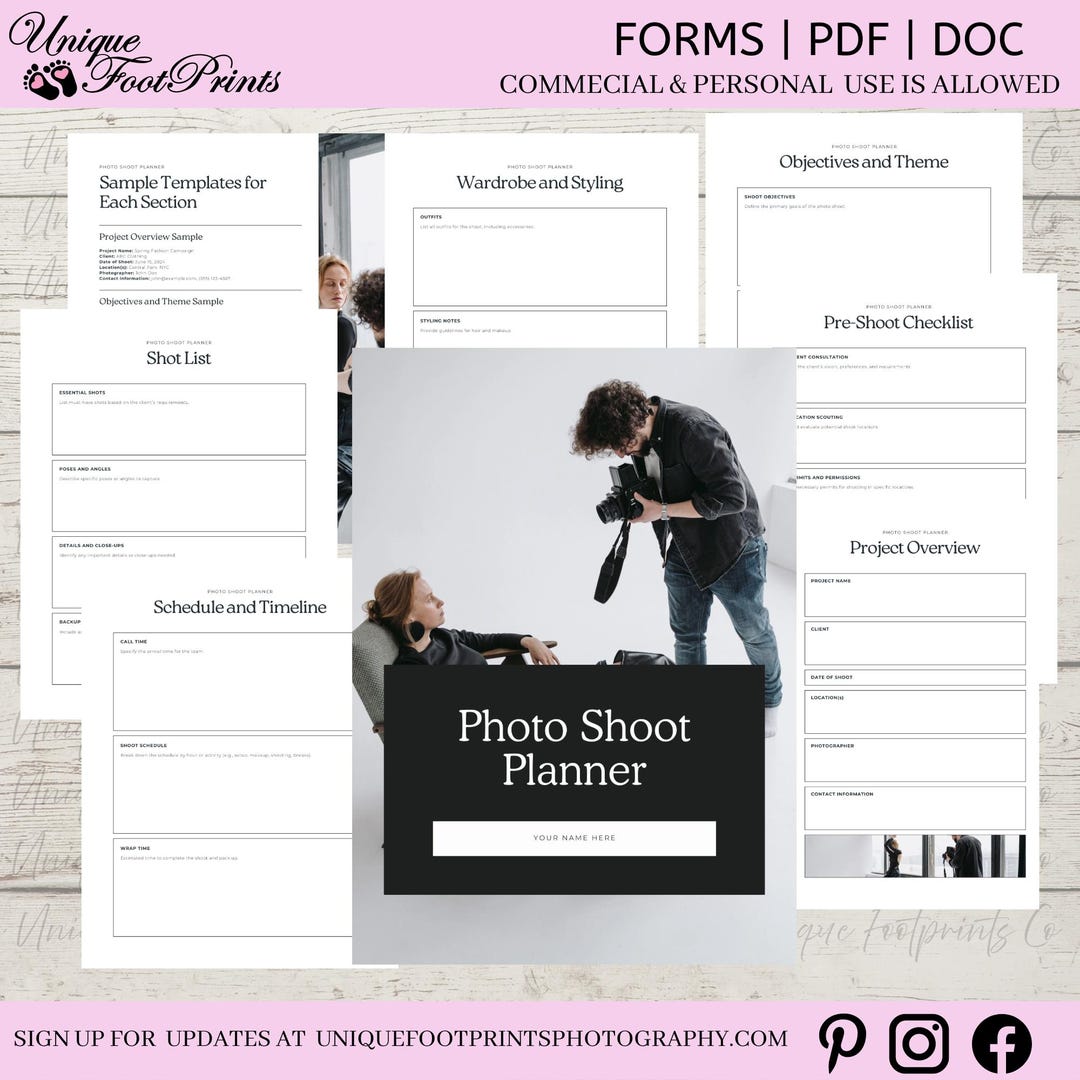 Photoshoot Planner Printable Download - Portrait, Fine Art, Styles Shoots, Editorial ...