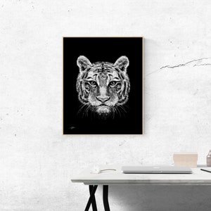 Tiger | Inktober | Original | Black & White Drawing | Digital Download | Home Decor | Instant Download | Art | Poster