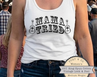 Mama Tried Tank Top | Retro Western Guitar Graphic | Soft Vintage Garment-Dyed Tee | County Concert Shirt | Nashville Girl's Trip Gift