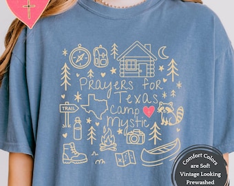Pray for Texas Shirt Camp Mystic Flood Support Tee Texas Hill Country Comfort Colors Doodles In Memory of Campers 2025 Texas Strong Shirt
