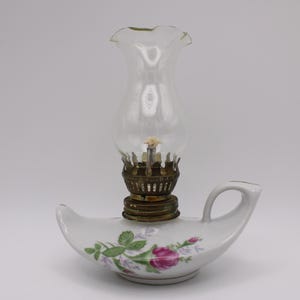 Oil Lamp or Miniature Genie Hurricane Floral Lamp