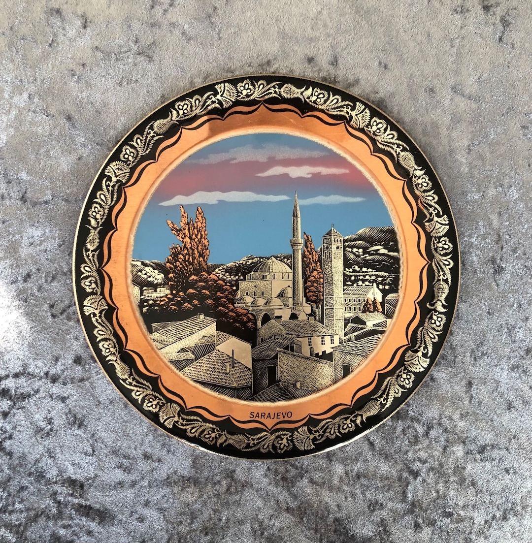 銅板　vintage Art Vintage Sarajevo Tin Plate: Bosnia Souvenir Wall Decor (24cm) - Etsy