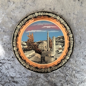 Vintage tin Sarajevo plate, metal plate, Sarajevo souvenir plate