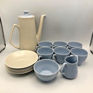 Vintage Poole Pottery Cameo Blue Moon Contour Coffee Set 15pc Flawless Condition