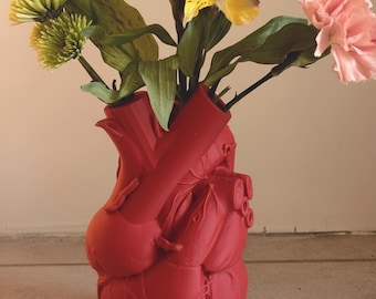 3D Printed Anatomical Heart Vase: Gothic Home Decor Sculpture - RED