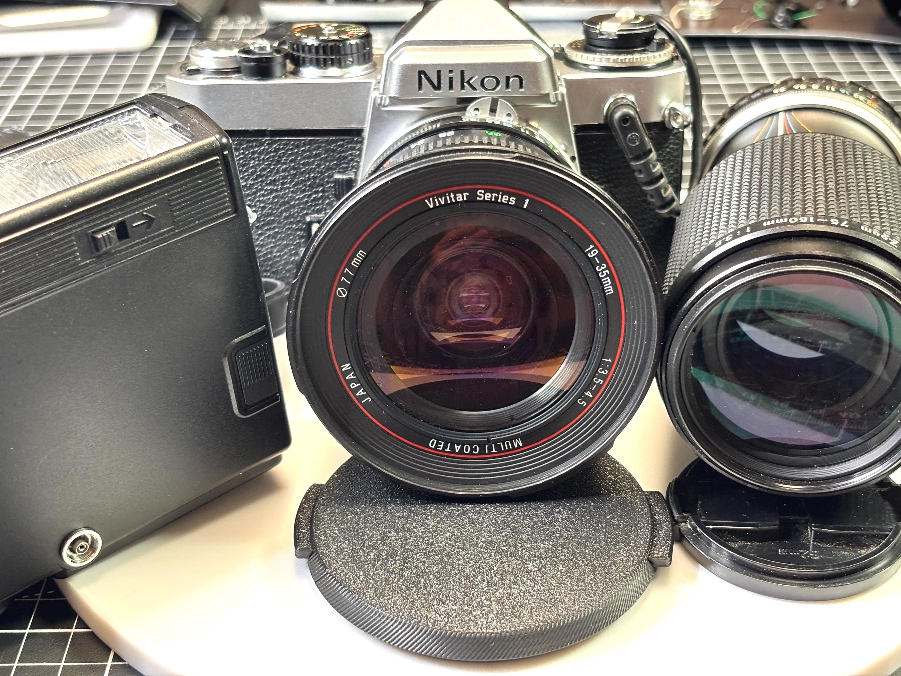 Nikon FE 35mm Film Camera, Two Lenses, Flash & Data Back - Etsy
