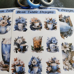 Stickers confort hivernal/ Stickers café/ Motifs tortues de fèves