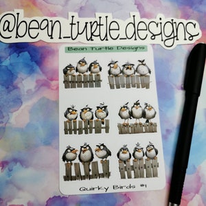 Feuille d'autocollants oiseaux originaux / Feuille d'autocollants oiseaux sur une clôture / Stickers oiseaux drôles