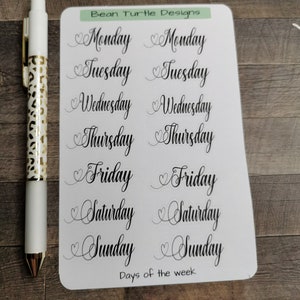 Stickers jours de la semaine/ Stickers/Autocollants agenda/ Stickers fonctionnels/ Motifs tortues de haricots