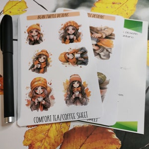 Stickers thé/café réconfort/Autocollants pour agenda/Motifs tortues et haricots