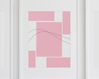 Geometric Abstract Pink and White Digital Wall Art, Minimalist Modern Art Print, Living Room Print, Bedroom Wall Art, Digital Printable Art