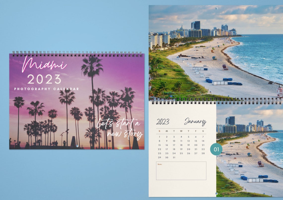 Calendario Miami 2023 / Calendario mensual 2023 / Imprimible / Etsy
