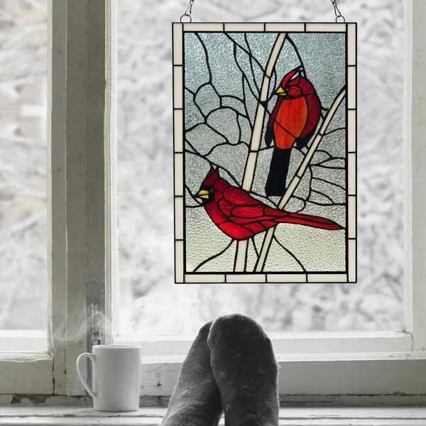Bird Stained Glass Window Panel Etsy