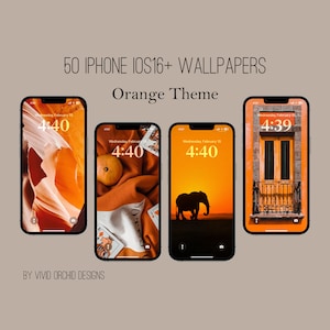 Orange iPhone iOS16+ Wallpaper Bundle, Orange Lock Screens, 50 HD Wallpapers, Orange Aesthetic, Orange Colors, Digital Download
